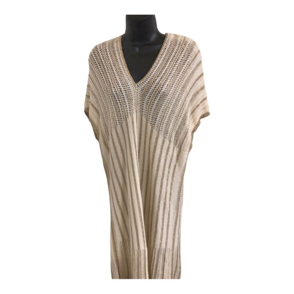 Beautiful cream gold weave crochet knit mesh vneck batwing tunic kaftan Size S/M - Picture 1 of 14